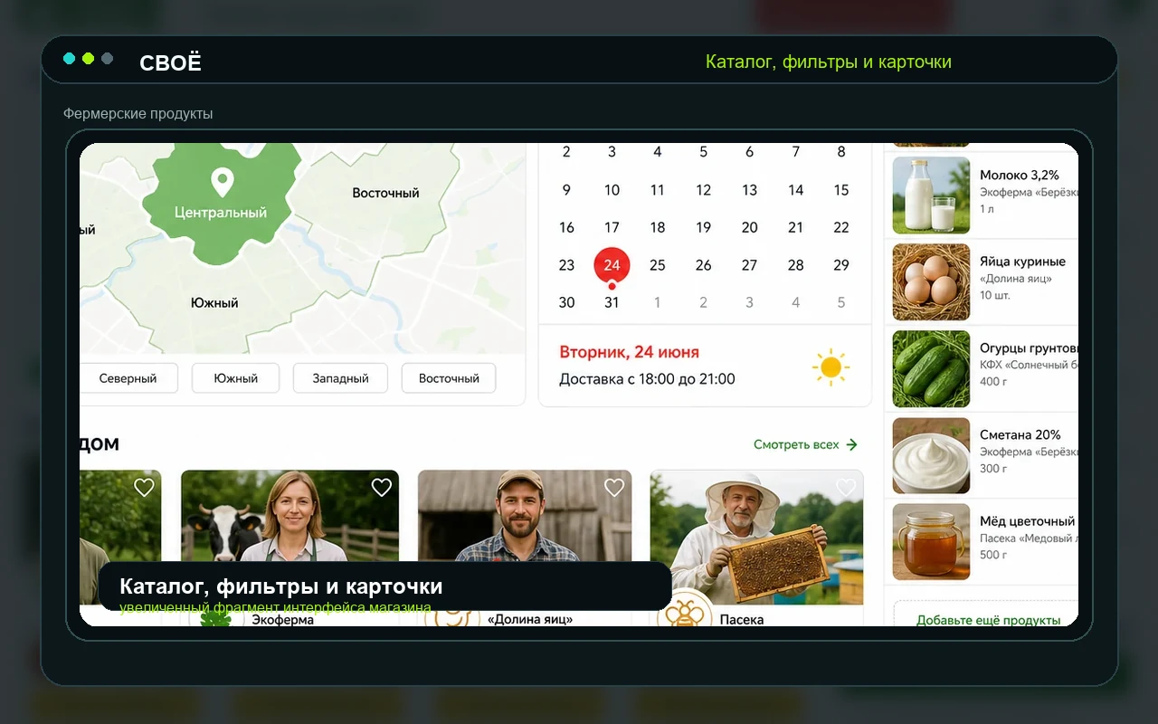 Каталог, фильтры и карточки