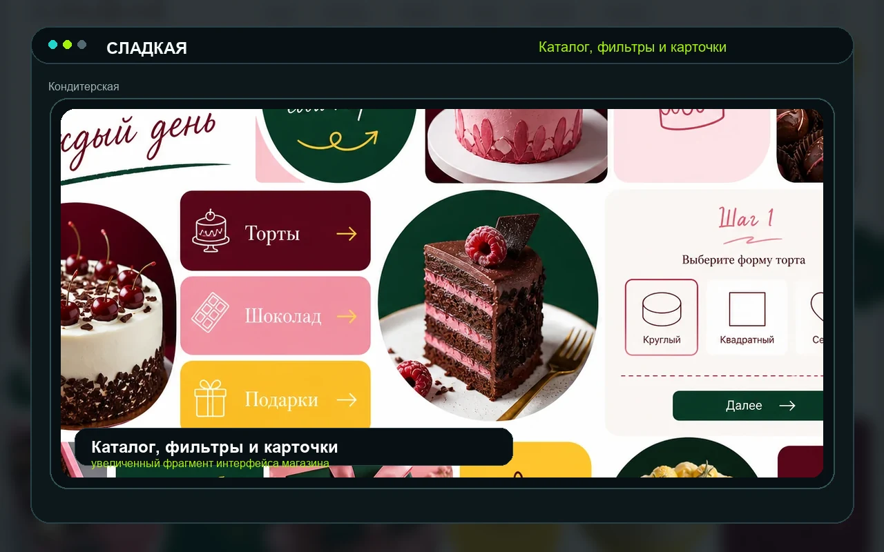 Каталог, фильтры и карточки
